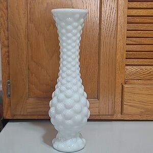 Anchor Hocking Milk Glass Bubble Pattern White with Greenish Hue Bud Vase 12"